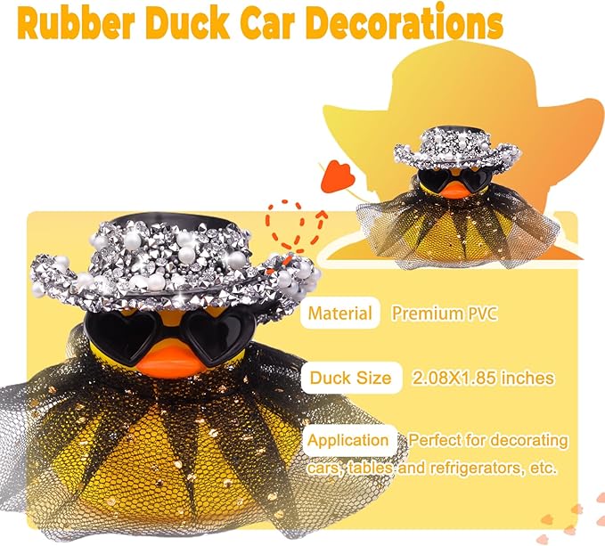 Car Rubber Duck Ornament Cute Duck Car Dashboard Decoration Accessories with Mini Hat Sunglasses and Skirt(AA10)