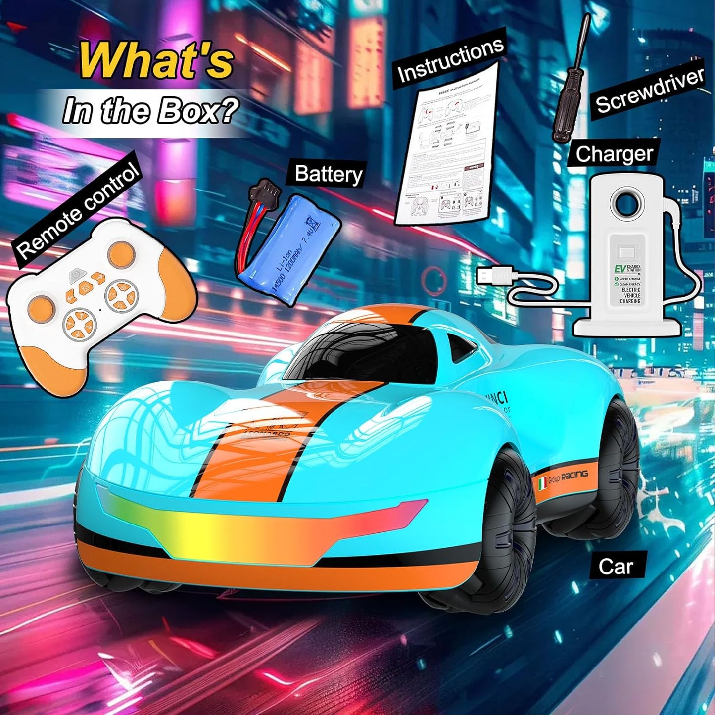 Drift Car, High-Speed Remote Control Cars, Rc Drift Cars for Adults, 32+ km/H, 1:16 Scale, Self-Spray, Infinity Color Lamp, 1200mAh Battery, Racing Level Operation, Gift for Kids/Adults (Blue)