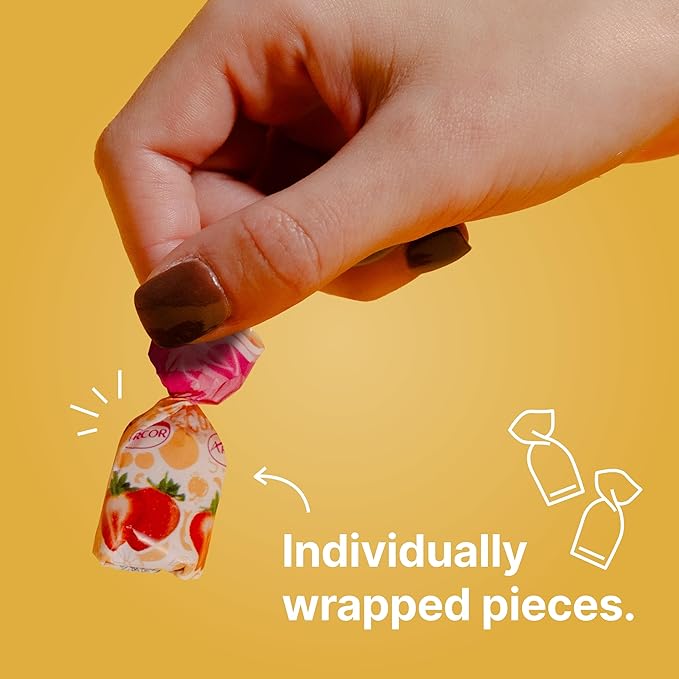 Assorted Fruit Hard Candy Individually Wrapped by Cambie, 1 lb of Fruit Candy with a Deliciously Sweet Hard Exterior with a Soft, Decadent Filled Center