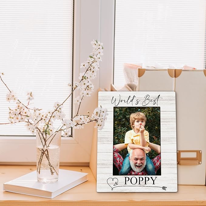 Poppy Gifts Picture Frame 5x7, Grandpa Photo Frame, Christmas Fathers Day Birthday Gifts for Poppys from Grandkids, World's Best Poppy Wooden Picture Photo Frames for Desk Home Room Decor