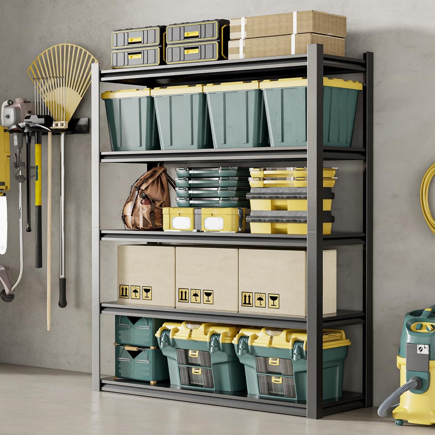 JHYKHG 72" H Storage Shelves,5-Tier Heavy Duty Garage Shelving,Adjustable Shelving Unit,Metal Shelf,Boltless Assembly Rack for Warehouse,Shed,3,000 lb Load,20 x 48 x 72 Inches,Black