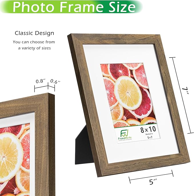 FrameWorks 2-Pack, 8x10 Matted to 5x7 Picture Frame, Dark Oak ??Classic Wooden Photo Frame with Tempered Glass, Modern Matte Finish for Prints, Posters, Certificates & Wall Decor ??Gallery-Ready