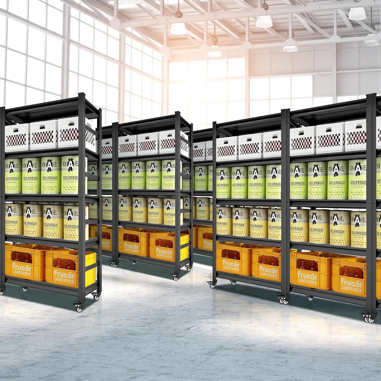 TOPKEY Metal Storage Shelf Garage Storage Shelves, Heavy Duty 5-Tier Utility Shelves for Kitchen, Warehouse, Pantry Shelves with Wheels, 72" H Adjustable Basement Storage Rack, Load 1750LBS