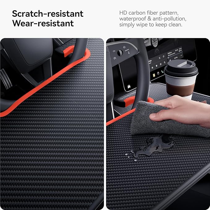 YONZEE 2-in-1 Car Steering Wheel Desk Tray & Car Seat Gap Filler Organizer ??Foldable Carbon Fiber Look Table for Laptop, Eating, Writing ??Universal Fit for Most Vehicles Orange