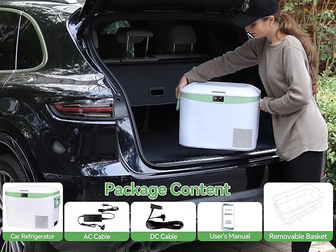 Car Refrigerator, Portable 12V Fridge 19 Qt (18 L) 12 Volt Freezer Compressor Cooler 12V/24V DC 110～240 V AC for Truck Van RV Camper SUV and Home Use -18℃~+15℃