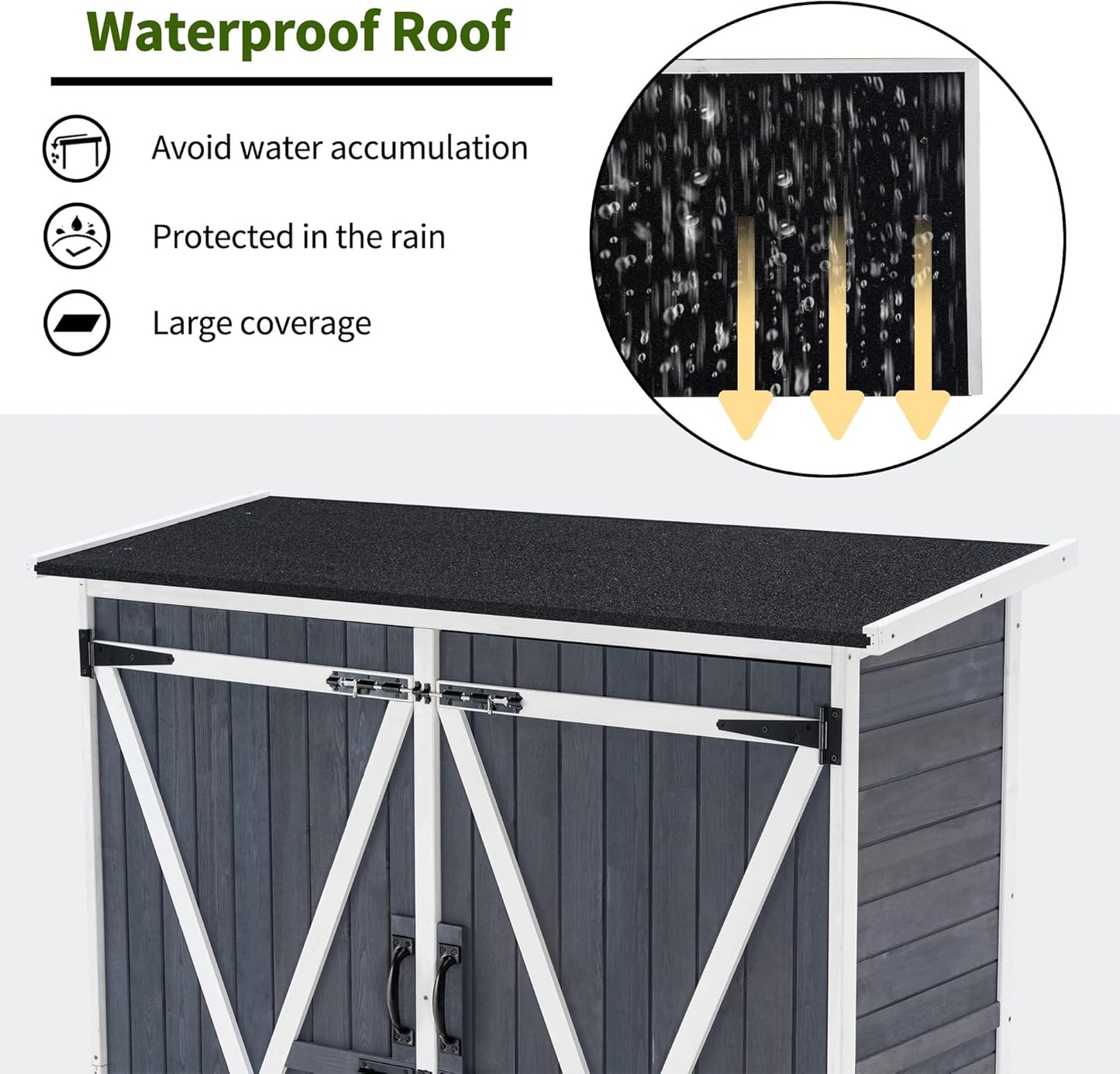 MCombo Outdoor Storage Cabinet with Shelves, Wood Garden Shed with Floor, Outside Tool Shed with 2 Lockable Doors for Backyard Patio Lawn, 1400 (Gray)