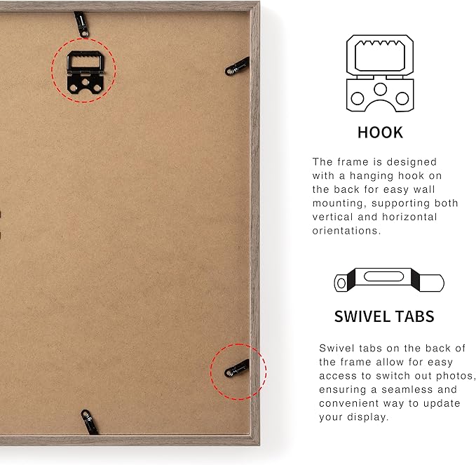 11x14 Picture Frame Matted to 8x10 Solid Wood Veneer 11 x 14 frame Set of 2 with Shatterproof Plexiglass, Wall Hanging Modern Brown Poster Frame for Home Office Decor