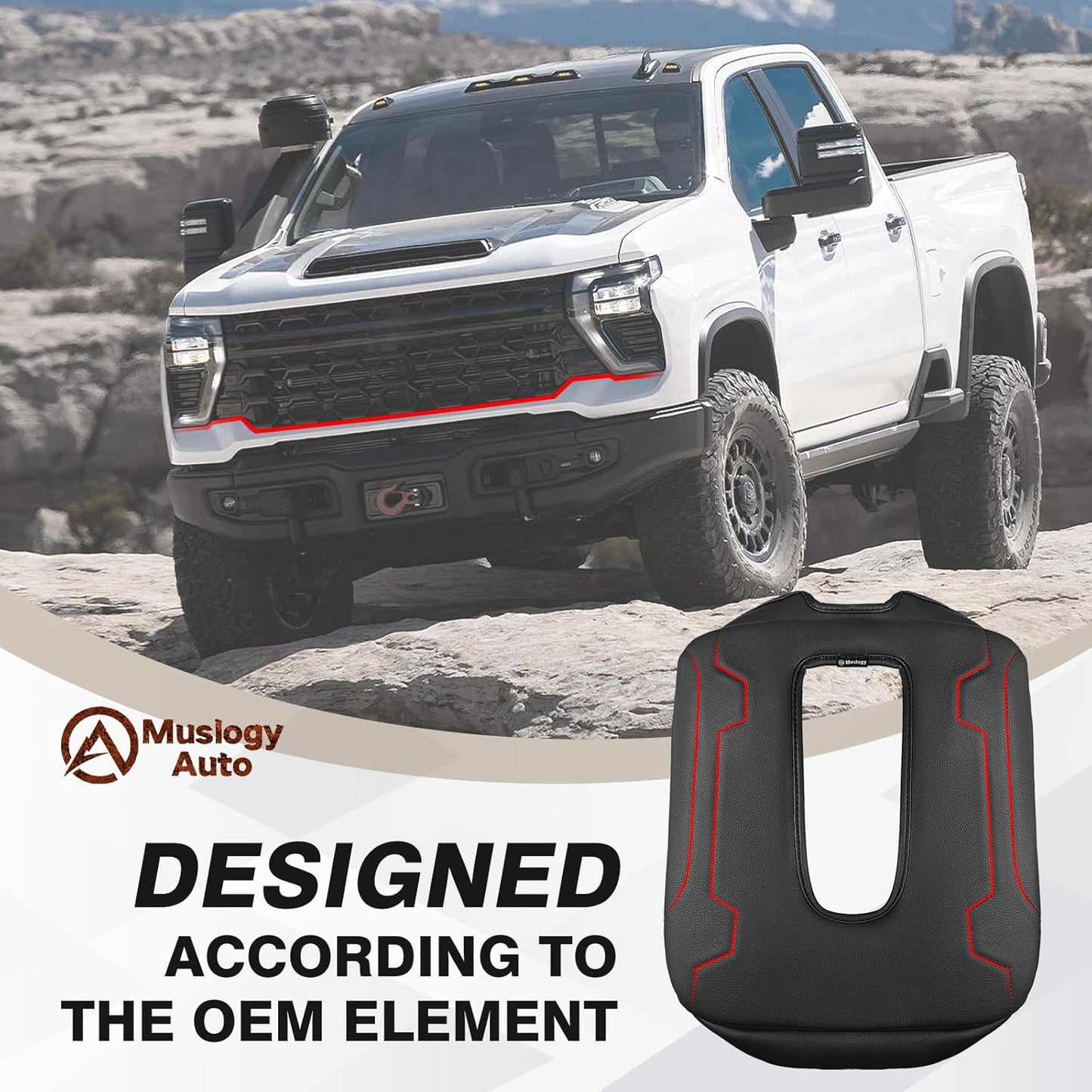 Muslogy Center Console Armrest Cover Compatible with Chevy Silverado & GMC Sierra 2019-2025 Comfort Armrest Pad Arm Rest Cushion Vegan Leather Protector 1-Inch Extra Thick(Jump Seat ONLY)