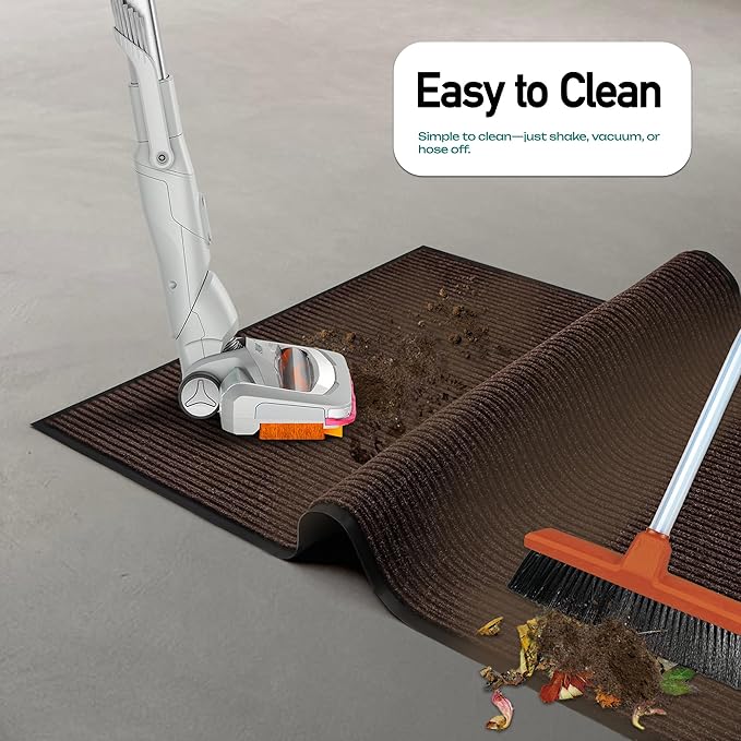 MaxMat® Extra Large Rubber Entry Mat - Heavy Duty, Waterproof, Low-Profile, Easy to Clean, Industrial Doormat (4 x 10 Feet, Brown, MXM-RIB0410BR)