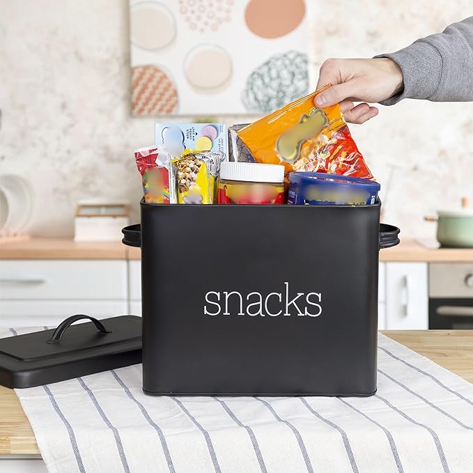 AuldHome Design Black Enamel Snack Bin; Modern Farmhouse Style Snack Container, Ideal for Single Serving Snacks