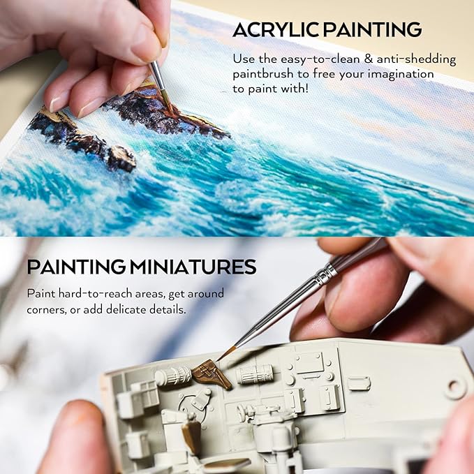 Nicpro 15 PCS Micro Fine Detail Paint Brush Set, Small Miniature Fine Tip Detail Brushes Kit for Acrylic Oil Watercolor, Models, Paint by Numbers, Miniature Painting, Craft, Rock Painting (Brown)