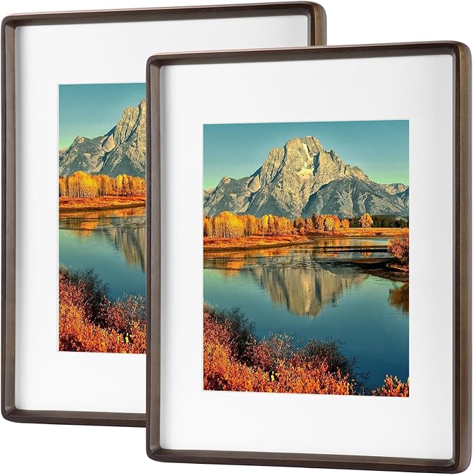 HELPLEX 11x14 Premium Picture Frame Set of 2 - Solid Walnut Wood, UV-Blocking Plexiglass, Convertible 8x10/5x7 Matted or 11x14 Open - Wall Art Gallery & Family Legacy Home Decor