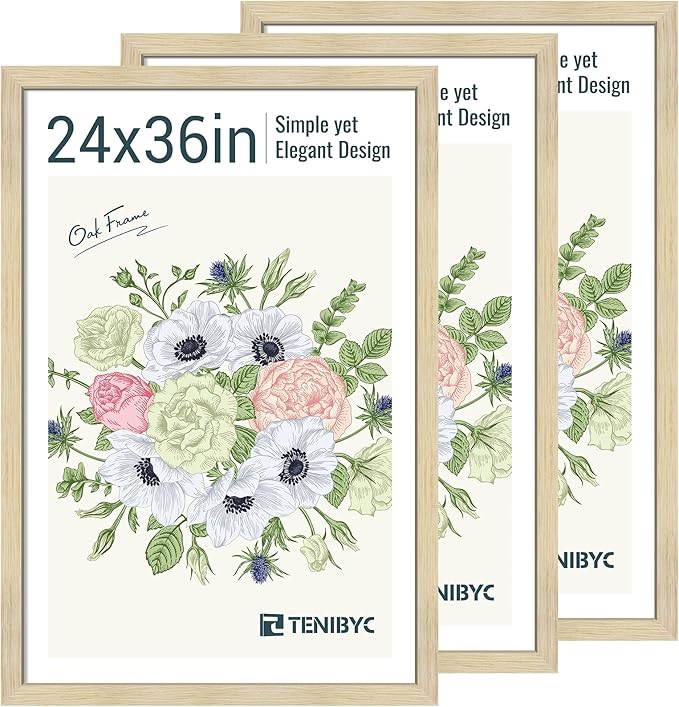 24x36 Poster Frames Set - 3 Pack - Natural Oak Wood - Display Wall Posters, Gallery Displays, Large Photos & Puzzles - Wall Decor