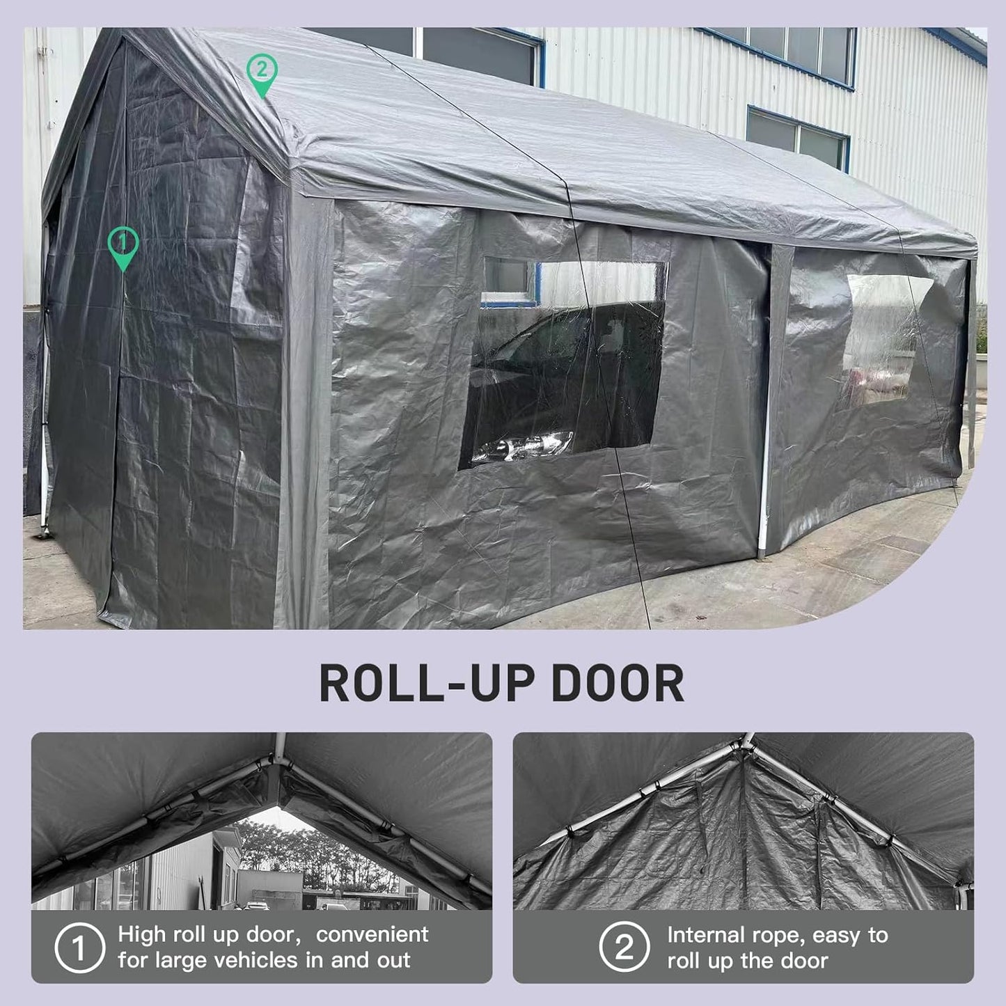 Car Canopy Portable Garage Duty Carport with Roll-up Windows,Portable Garage with Removable Sidewalls & Doors, Car Canopy with All-Season Tarp for Car Boat Truck Motorcycle 10FT×20FT (Grey)