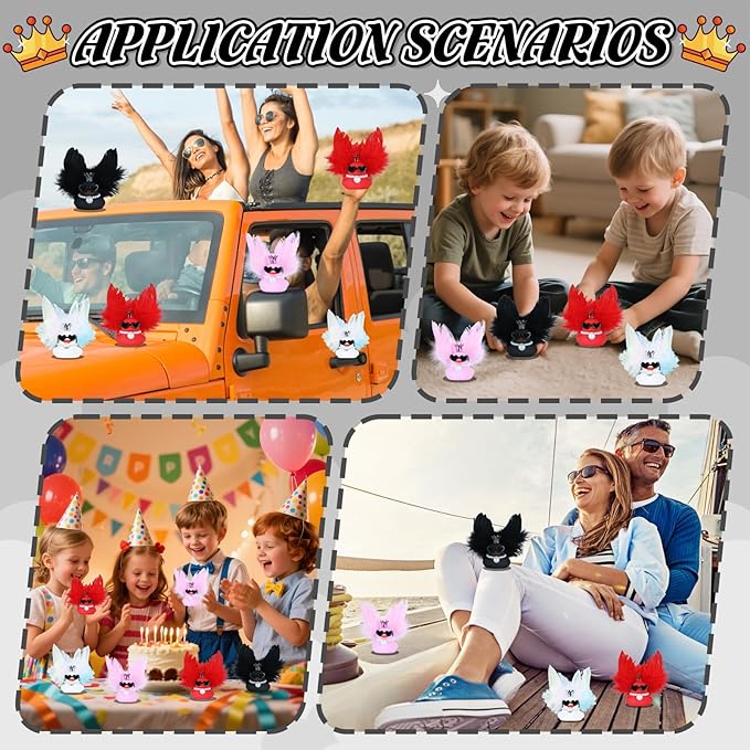 BOZILY Cool Car Rubber Duck, Car Dashboard Decoration, with Crown, Sunglasses, Black Feather Wings & Necklace, Home Ornament, Car Owner