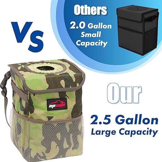 EPAuto Waterproof Car Trash Can with Lid and Storage Pockets, Camouflage Green