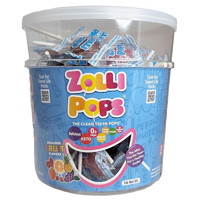 Zollipops Clean Teeth Pops, Anti Cavity Lollipops, Delicious Assorted Flavors, 1 LB Tub