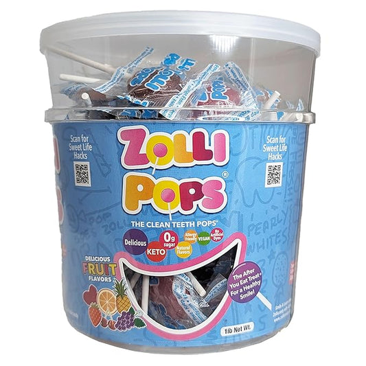 Zollipops Clean Teeth Pops, Anti Cavity Lollipops, Delicious Assorted Flavors, 1 LB Tub