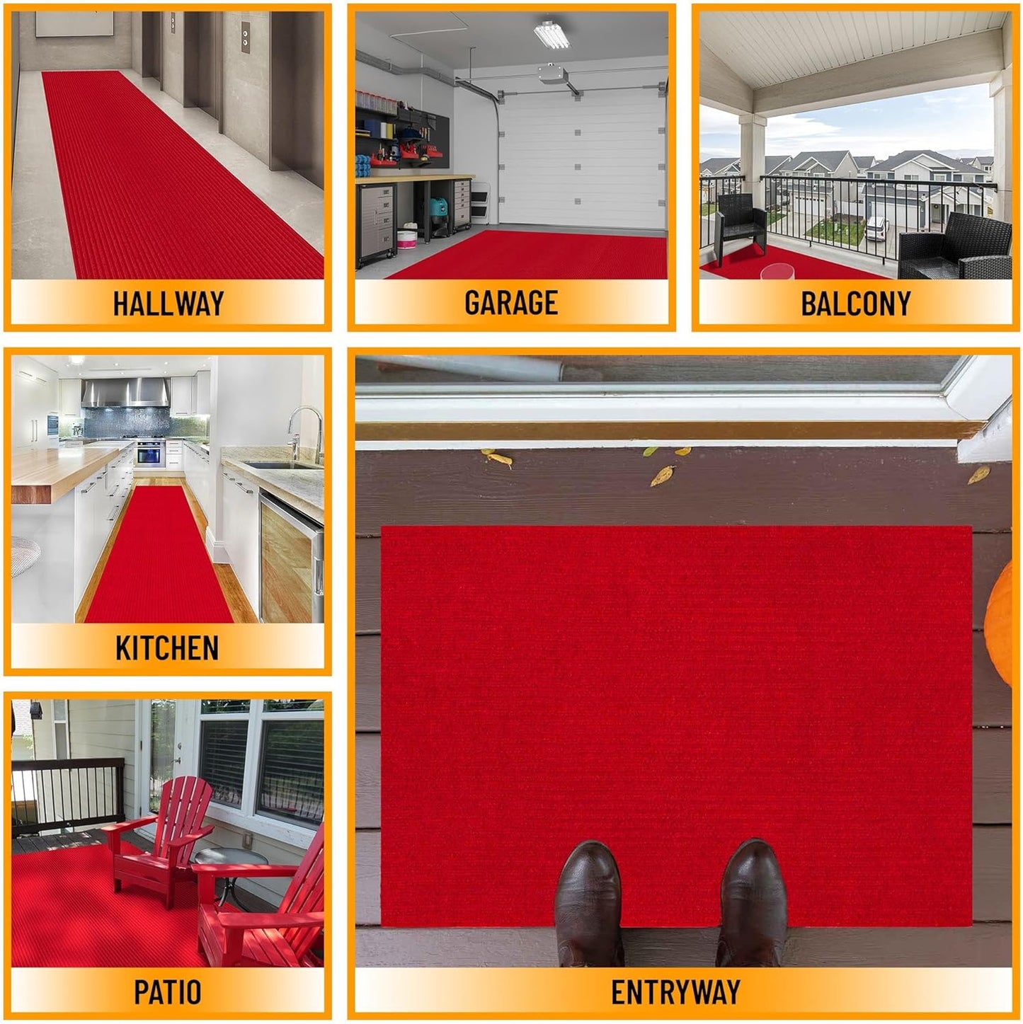 Ottomanson 5' x 6'6" Mud Mat Area Rug Scraper Carpet - Non-Slip, Dirt Trapping for Indoor & Outdoor Use - Ideal for Entryway, Garage, Kitchen, Patio & High-Traffic Areas, Red