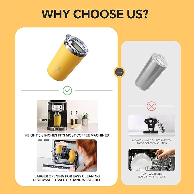 Ideus 20 oz Tumbler, Travel Coffee Mug with Splash Proof Sliding Lid, Double Wall Stainless Steel Vacuum Insulated Coffee Mug for Home and Office, Keep Beverages Hot or Cold (Light Yellow)