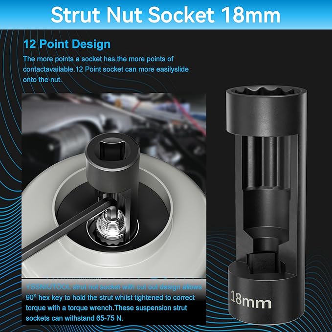 Suspension Socket Tool - 18mm, 19mm, 21mm, 22mm, 24mm Strut Nut Sizes, 12 Point 1/2" Drive, Easy Strut Nut Removal, Vm Number 3353