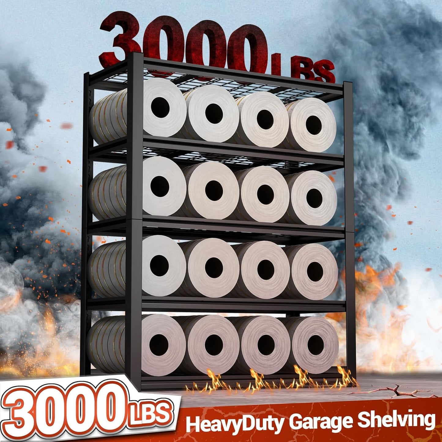 Garage Shelf,Heavy Duty Storage Rack Load 3000lb,5-Tier Metal Garage Shelving for Kitchen,Basement,24" D x 47" W x 84" H