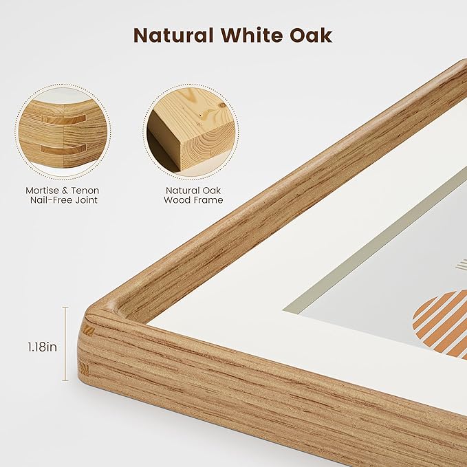 HELPLEX 8x8 Premium Picture Frame Set of 2 - Solid Oak Wood with HD Tempered Glass, Convertible 6x6 Matted or 8x8 Frameless Display, Wall or Tabletop Frame - Home Gallery, Memories Made Easy