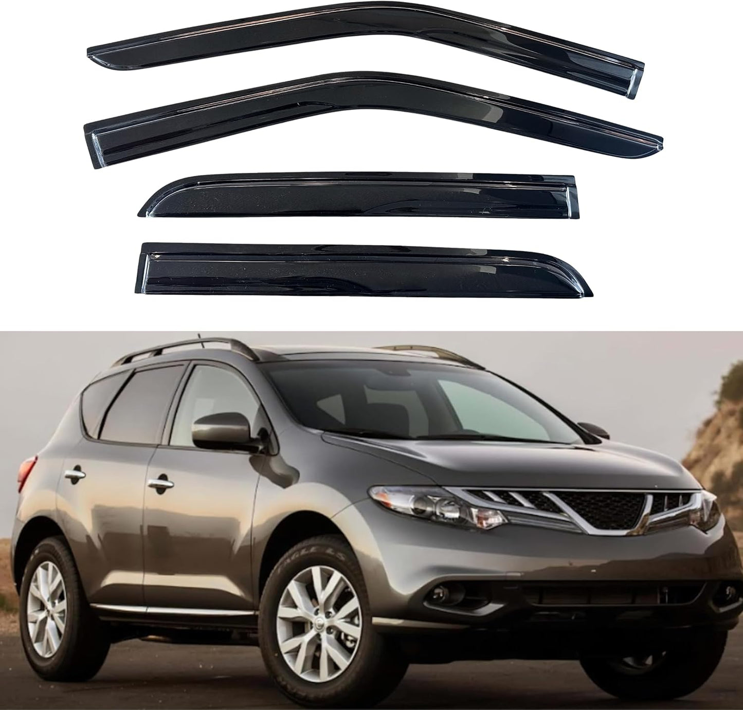 KPY Window Visor Compatible with Nissan Murano 2009-2014, 4PC Rain Guard Side Window Vent Deflectors Tape-On Mugen Style, 2009 2010 2011 2012 2013 2014