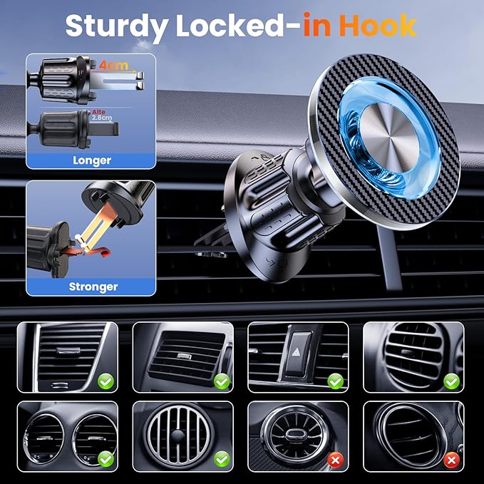 for MagSafe Car Mount Magnetic Phone Holder for Car [2025 Upgraded 22X Magnets & Double-Hooks] Phone Holders for Your Car Stand for Dashboard Vent GPS for iPhone 16/15/14/13/12 Android etc
