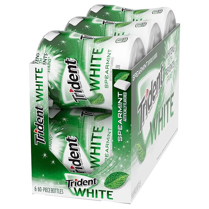 Trident White Spearmint Sugar-Free Chewing Gum, 6 Bottles of 60 Pieces (360 Total Pieces)