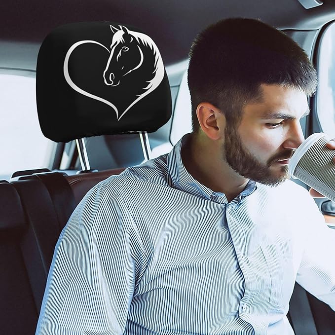 Dujiea 2 Pack Horse Love Car Headrest Covers, Universal Soft Car Seat Head Rest Cover Protector, Vehicle Accessories Fabric Headrest Cover for Cars Vans Trucks