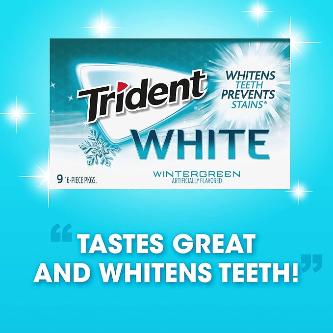 Trident White Wintergreen Sugar-Free Chewing Gum, 9 Packs of 16 Pieces (144 Total Pieces)
