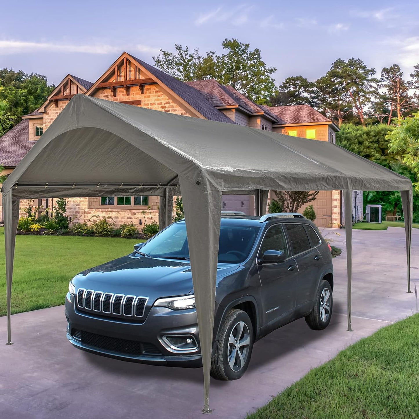 Sunnyglade 10x20 Ft Heavy Duty Carport Canopy Outdoor Portable Garage Tent Boat Shelter with 6 Legs for Outdoor Party, Wedding, Birthday, Garden, Boat,Dark Grey