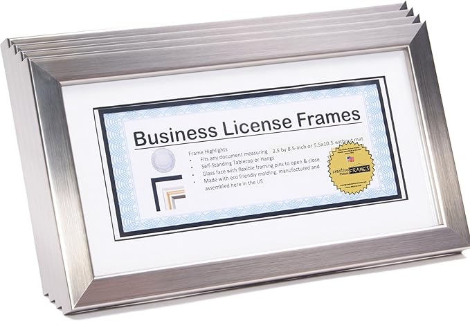 Creative Picture Frames 4-6X11Ss-W Stainless Steel Business License Frames To Hold 3.5 By 8.5 Inch Self