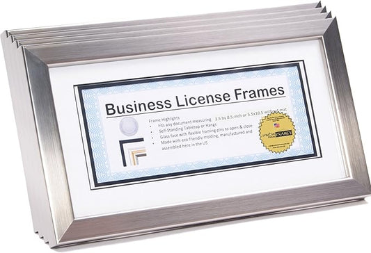 Creative Picture Frames 4-6X11Ss-W Stainless Steel Business License Frames To Hold 3.5 By 8.5 Inch Self