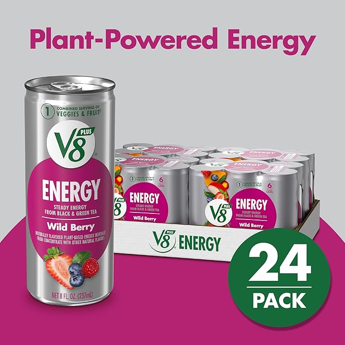 V8 +Energy Wild Berry Juice Energy Drink, 8 fl oz Can (24 Pack)
