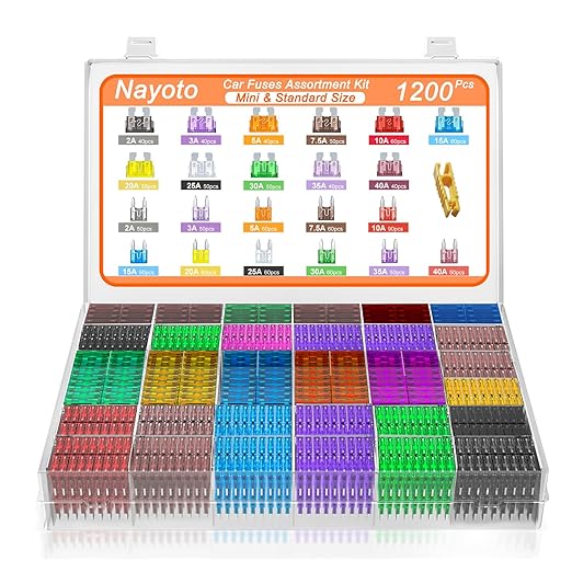 1200pcs Car Fuses Assortment Kit, 520PCS Standard Fuse Kit & 680PCS Mini Fuses + 1 Puller for Auto/RV/Truck/Motorcycle/Yacht (2A 3A 5A 7.5A 10A 15A 20A 25A 30A 35A 40A)