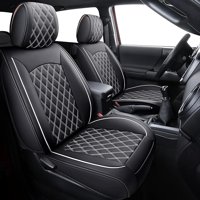 Aierxuan Toyota Tacoma Seat Covers Custom Fit 2005-2025 TRD Sport Nightshade Edition Access Cab Pickup Truck Waterproof Leather Front Car Cushions(2 PCS Front, Black-White)