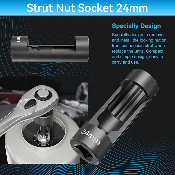 Suspension Socket Tool - 18mm, 19mm, 21mm, 22mm, 24mm Strut Nut Sizes, 12 Point 1/2" Drive, Easy Strut Nut Removal, Vm Number 3353