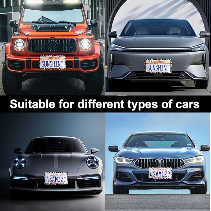 1pcs License Plate Protector Unbreakable License Plate Frames and Covers Set Front and Rear Clear License Plate Cover Leopard Print License Plate Frames Fits Standard Us Plates with Screws Caps