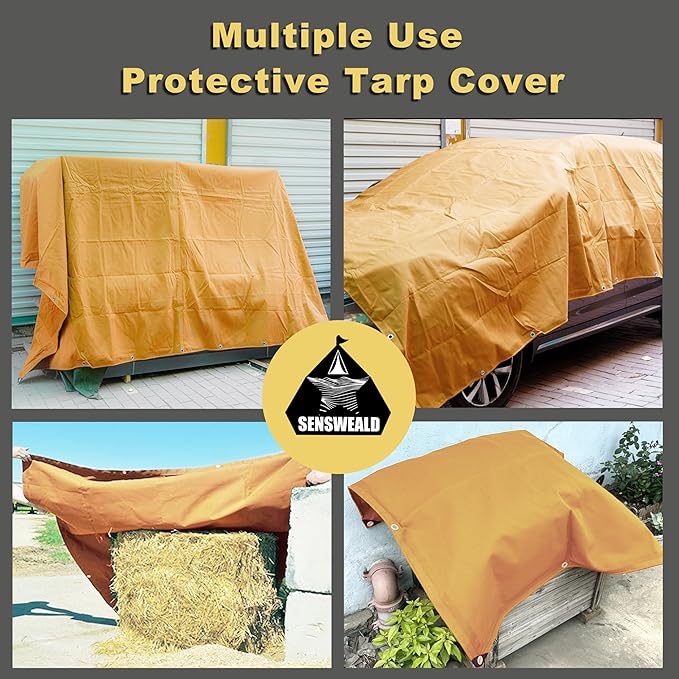 2 Pack Small Heavy Duty Canvas Tarp 4x5 Feet 16oz Water-Resistant Canvas with Grommets，Tear Resistant, Durable, Multipurpose Protective Tan Tarp Cover for Camping, Tent, Car