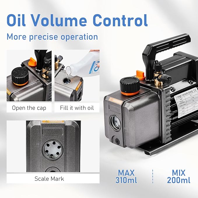 SUNROAD 3.5 CFM Vacuum Pump,110V 1/4 HP Single Stage Rotary Vane Air Vacuum Pump for HVAC AUTO AC Refrigerant Recharging, Applicable to R134a R12 R22 R410a R502 System