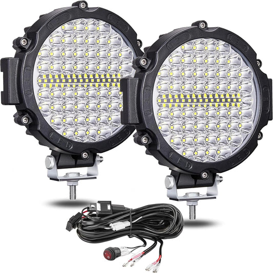 7 Inch Round LED Off Road Driving Lights with Wiring Harness DT Plug, 120W 12000lm LED Light Pods Trucks Tractor LEDs Work Lights, Offroad Auxiliary Driving Fog Light Snowmobile Golf Cart ATV UTV RV