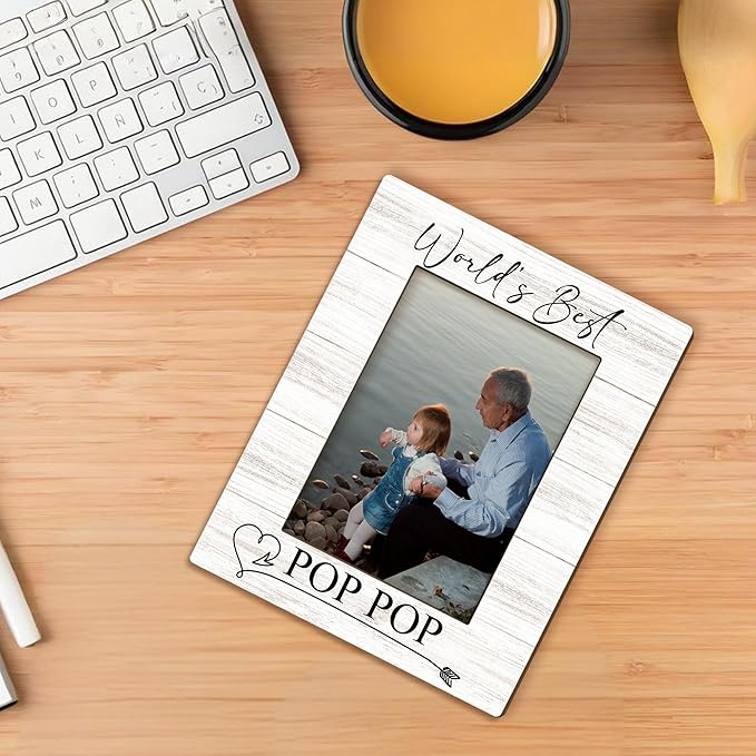Fathers Day Pop Pop Picture Frames - Grandpa Photo Frame, Grandpa PopPop Gifts for Father's Day Birthday from Grandkids Grandchildren, World's Best PopPop Picture Photo Frames for Home Bedroom Decor, 5x7