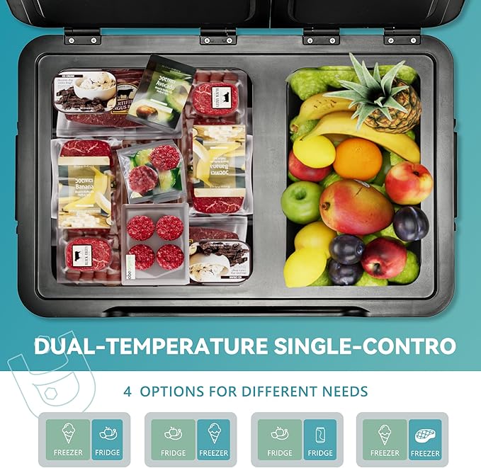 EUHOMY 12 Volt Refrigerator, 48QT Dual Zone Electric Cooler APP Control, Car Refrigerator with 12/24V DC 110-240V AC, Car Fridge -4℉~68℉, Portable Freezer Aluminum Interior for Camping,Trip,Home,Truck