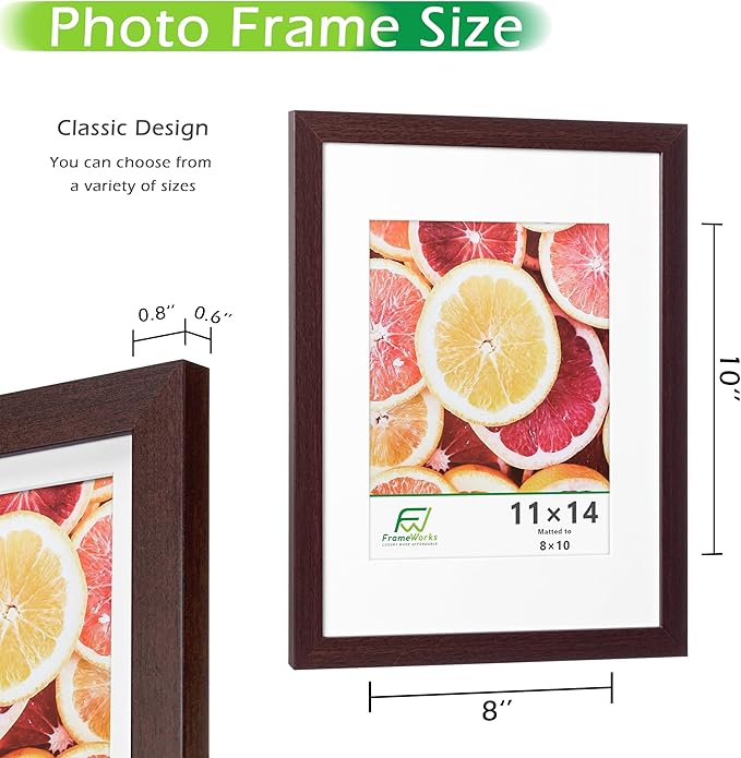 FrameWorks 2-Pack, 11x14 Matted to 8x10 Picture Frame, Mahogany – Classic Wooden Photo Frame with Tempered Glass, Modern Matte Finish for Prints, Posters, Certificates & Wall Decor – Gallery-Ready