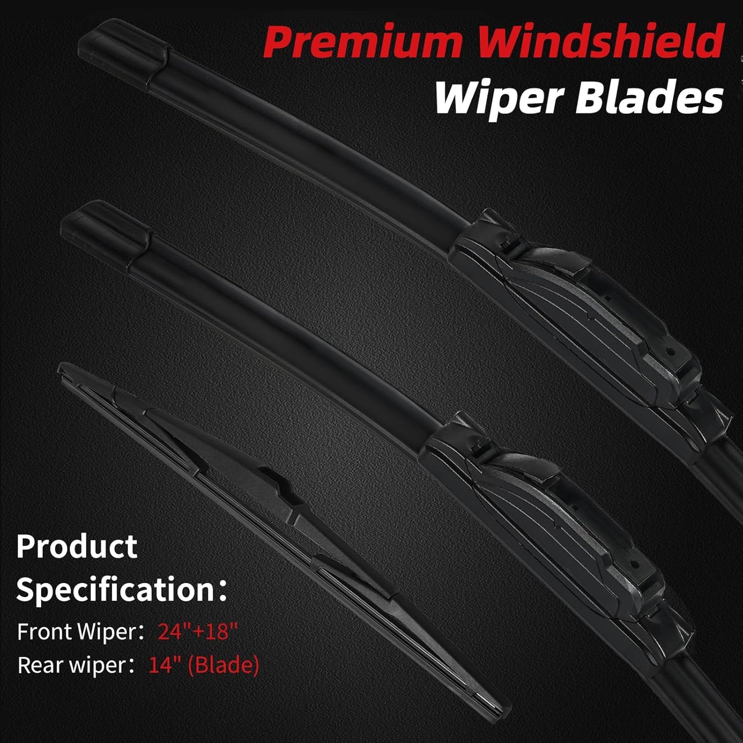 OTUAYAUTO Premium Windshield Wiper Blades - Replacement for Mazda CX-5 CX5 2013-2016 - Precision Fit, All-Weather Performance, Front and Rear Wiper Blades, J/U Hook - 24"+18"+14" (Pack of 3)