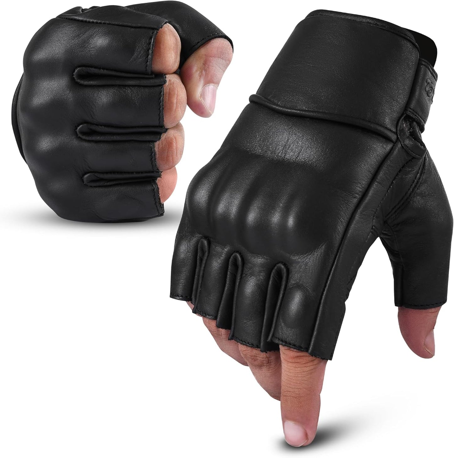 aasportx Motorcycle Gloves - Men's Leather Motorbike Gloves with Touchscreen Function - Non-Slip Pads for Men & Women
