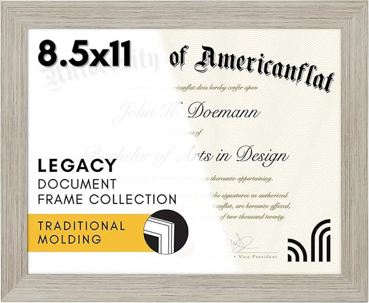 Americanflat 8.5x11 Diploma Frame with Shatter-Resistant Glass - Document Frames with Engineered Wood - Legacy Collection - Certificate Frame for Tabletop and Wall Display - Driftwood