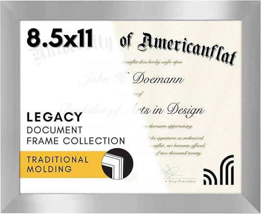 Americanflat 8.5x11 Diploma Frame with Shatter-Resistant Glass - Document Frames with Engineered Wood - Legacy Collection - Certificate Frame for Tabletop and Wall Display - Silver